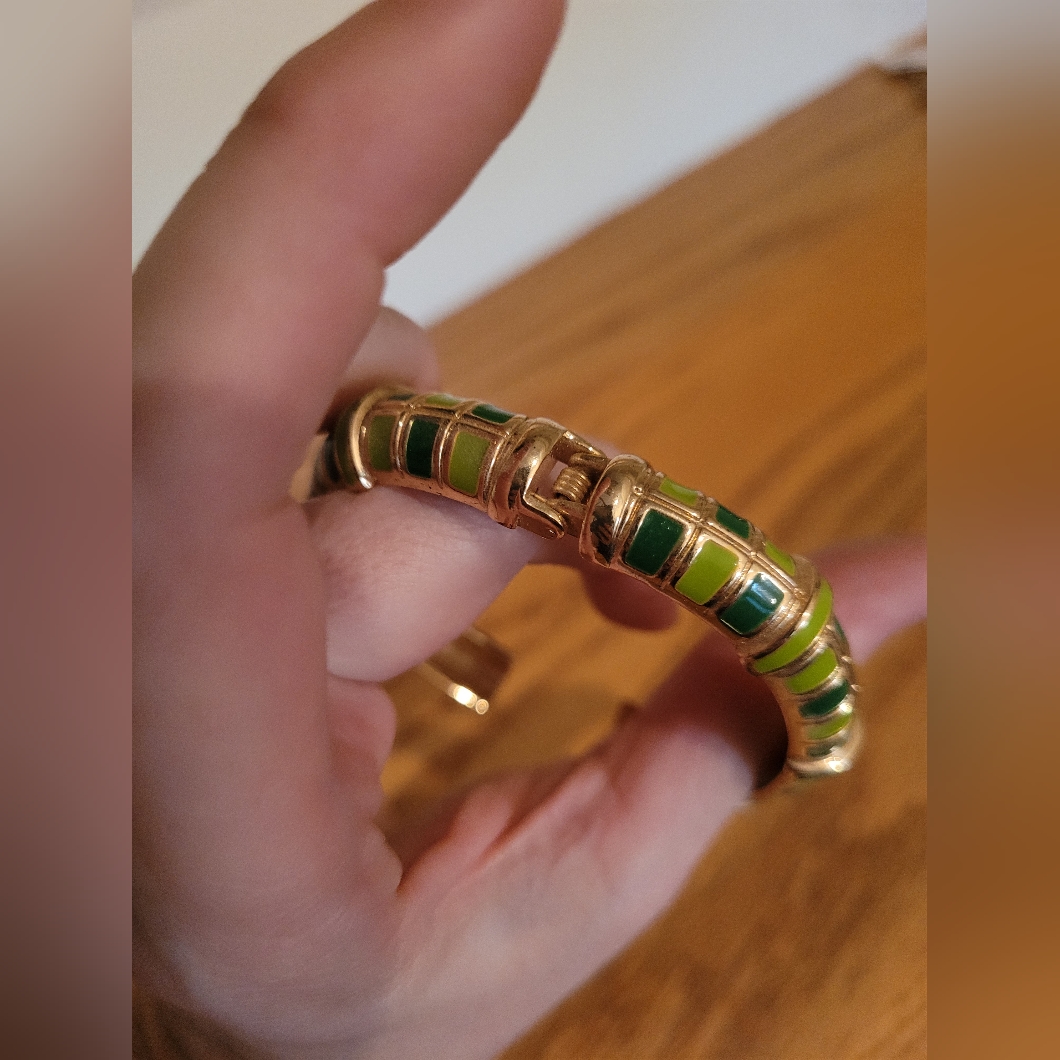 Nwot Gold, Green, & Lime Green Bracelet With Spring To Open And Close
